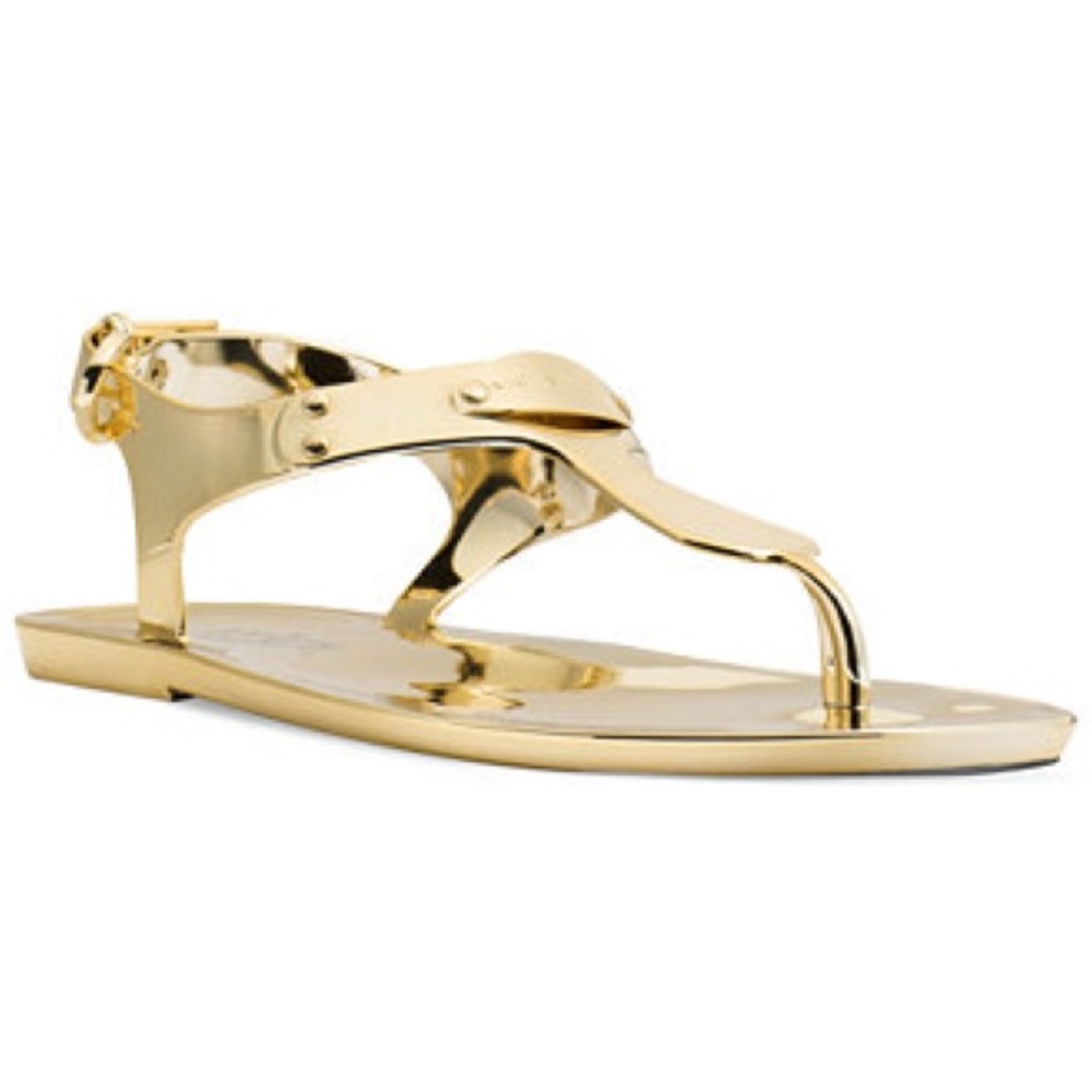 NEW MICHAEL Michael Kors Plate Jelly Thong Sandals - GOLD